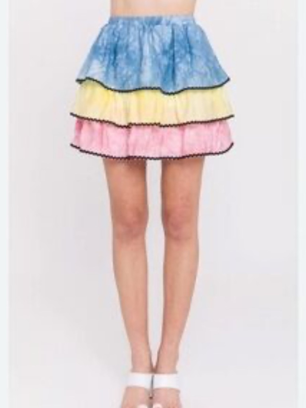 FREE THE ROSES Tiered Ruffle Mini Skirt Pastel Rainbow Size Small NWT